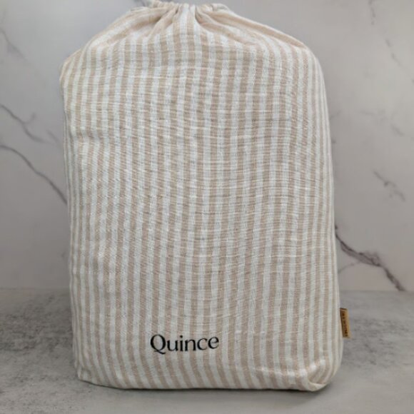 USED Linen Duvet Cover Set King Size Quince European Linen Natural/White Stripe - Picture 1 of 1